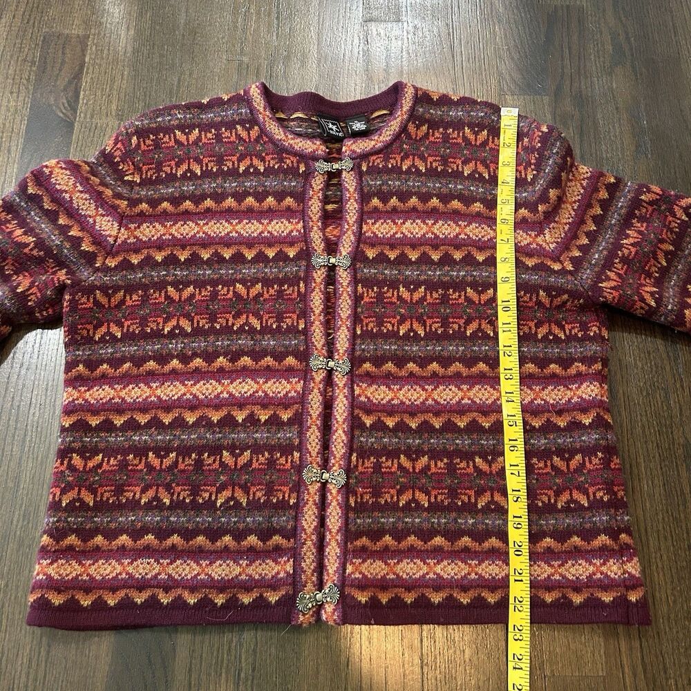SKYR Womens XL Wool Knit Rainbow Fair Isle Clasp Cardigan Sweater - Picture 8 of 8